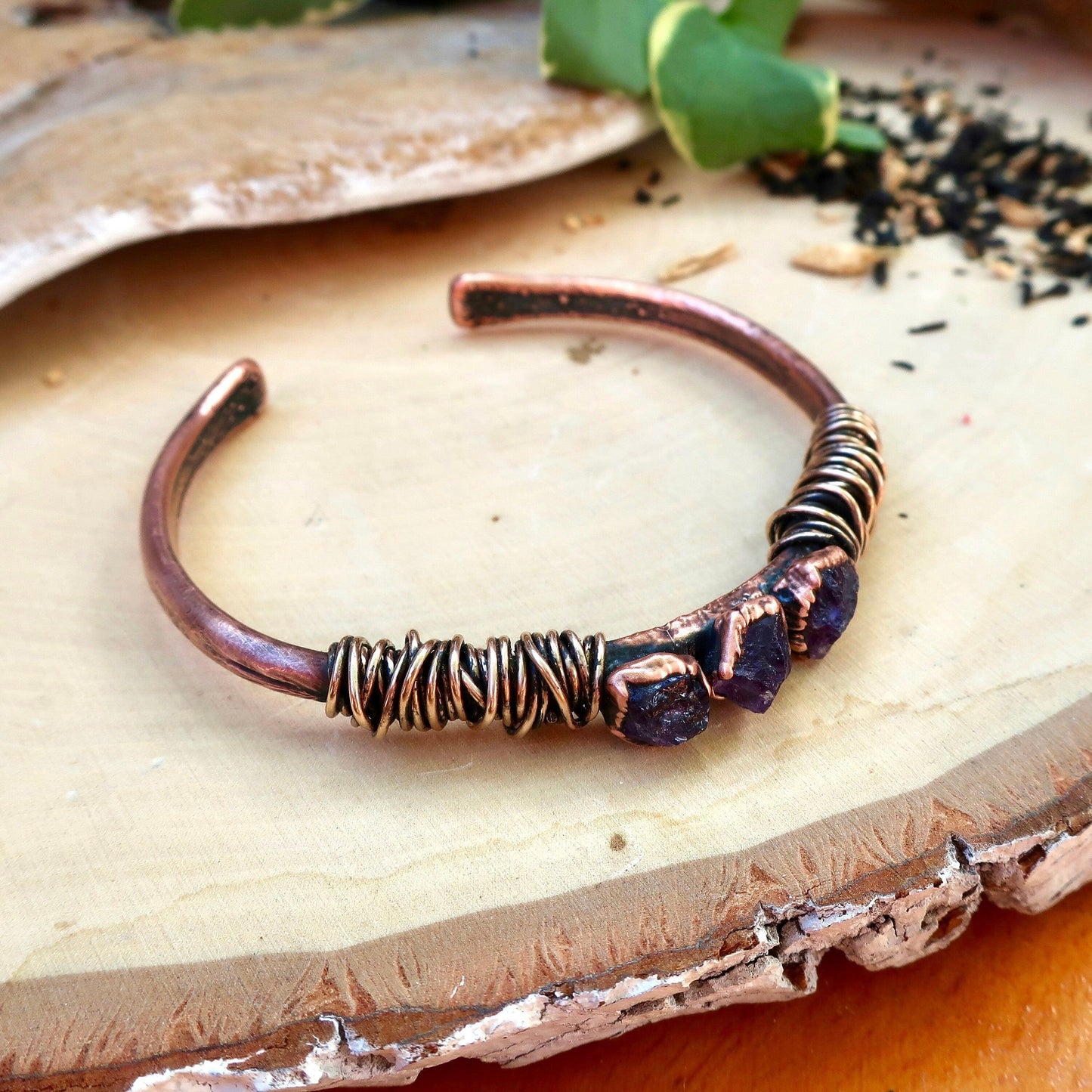 Raw Amethyst Copper Bracelet for Spiritual Healing-2
