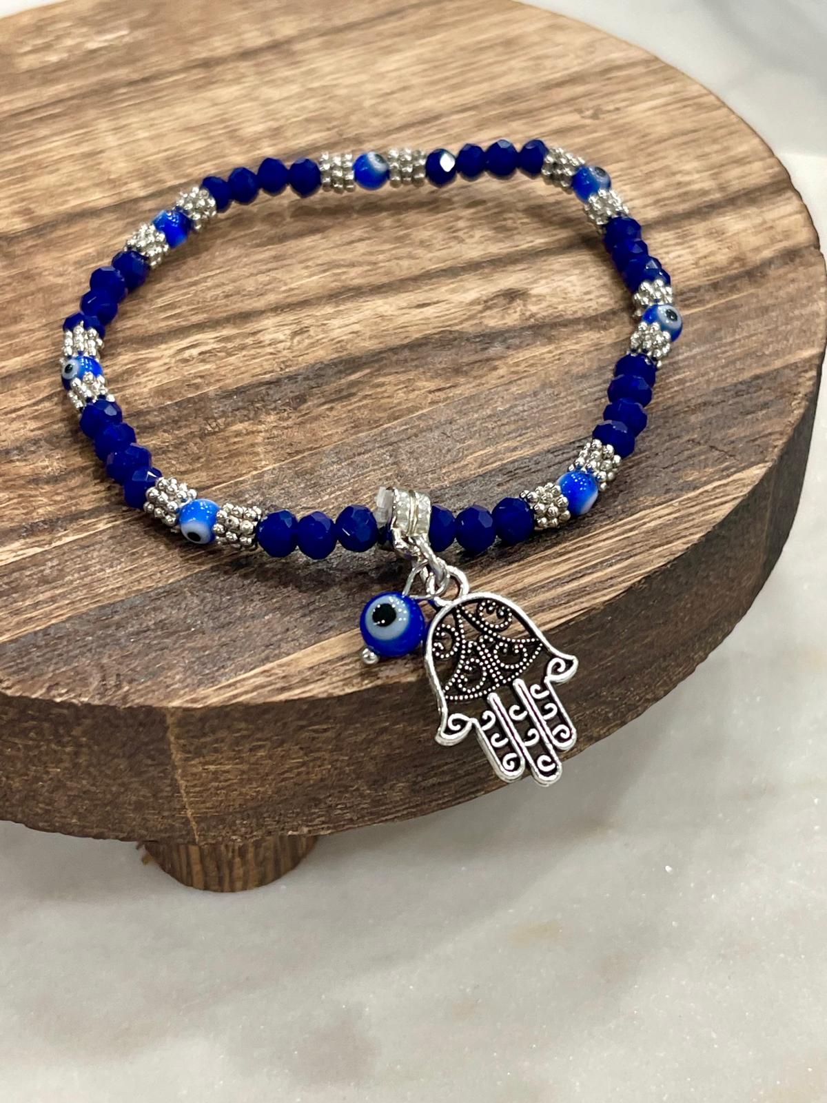 Royal Blue Hamsa Evil Eye Beaded Bracelet-2