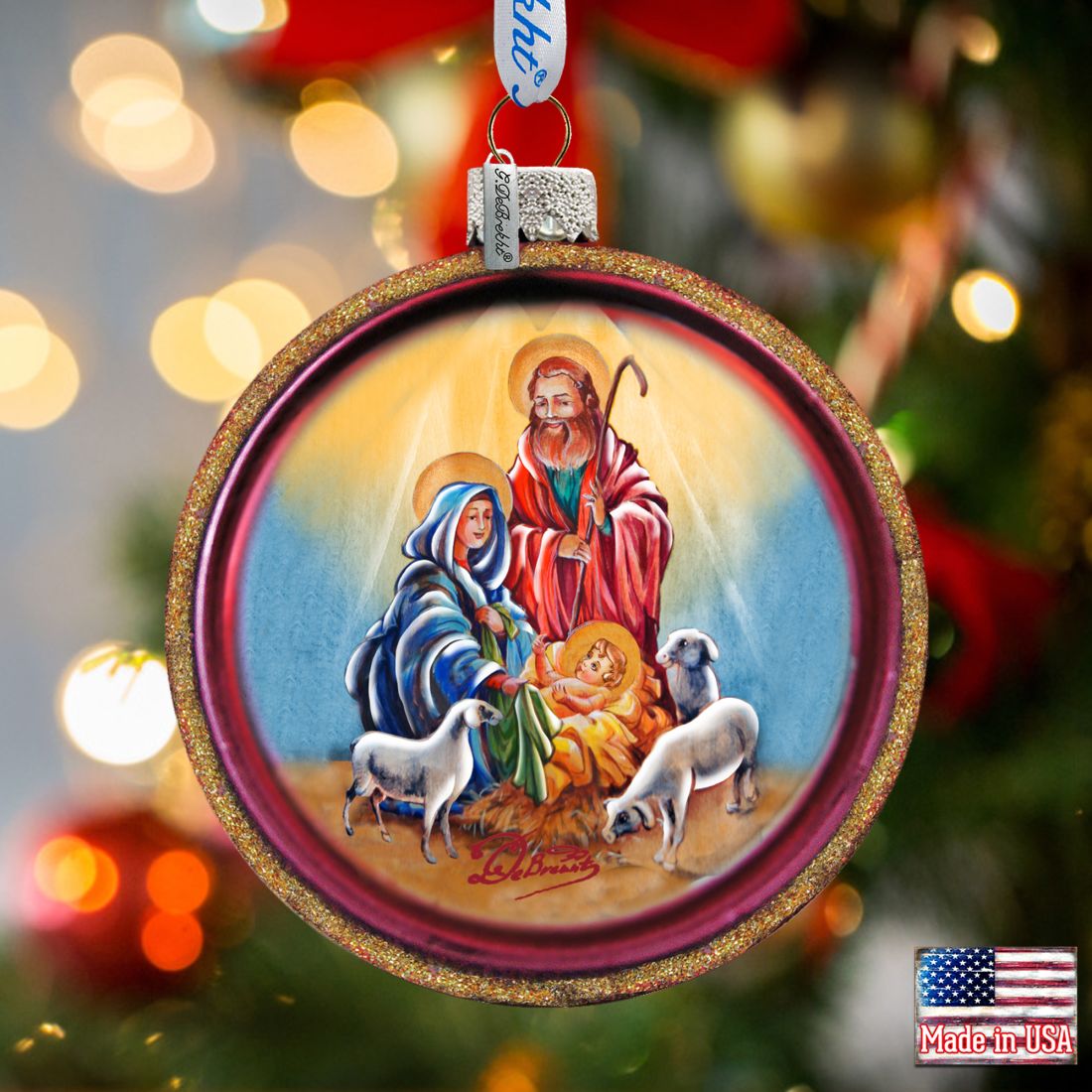 Nativity Cut Ball Glass Ornament by G. DeBrekht - Nativity Holiday Decor - 764-003-0