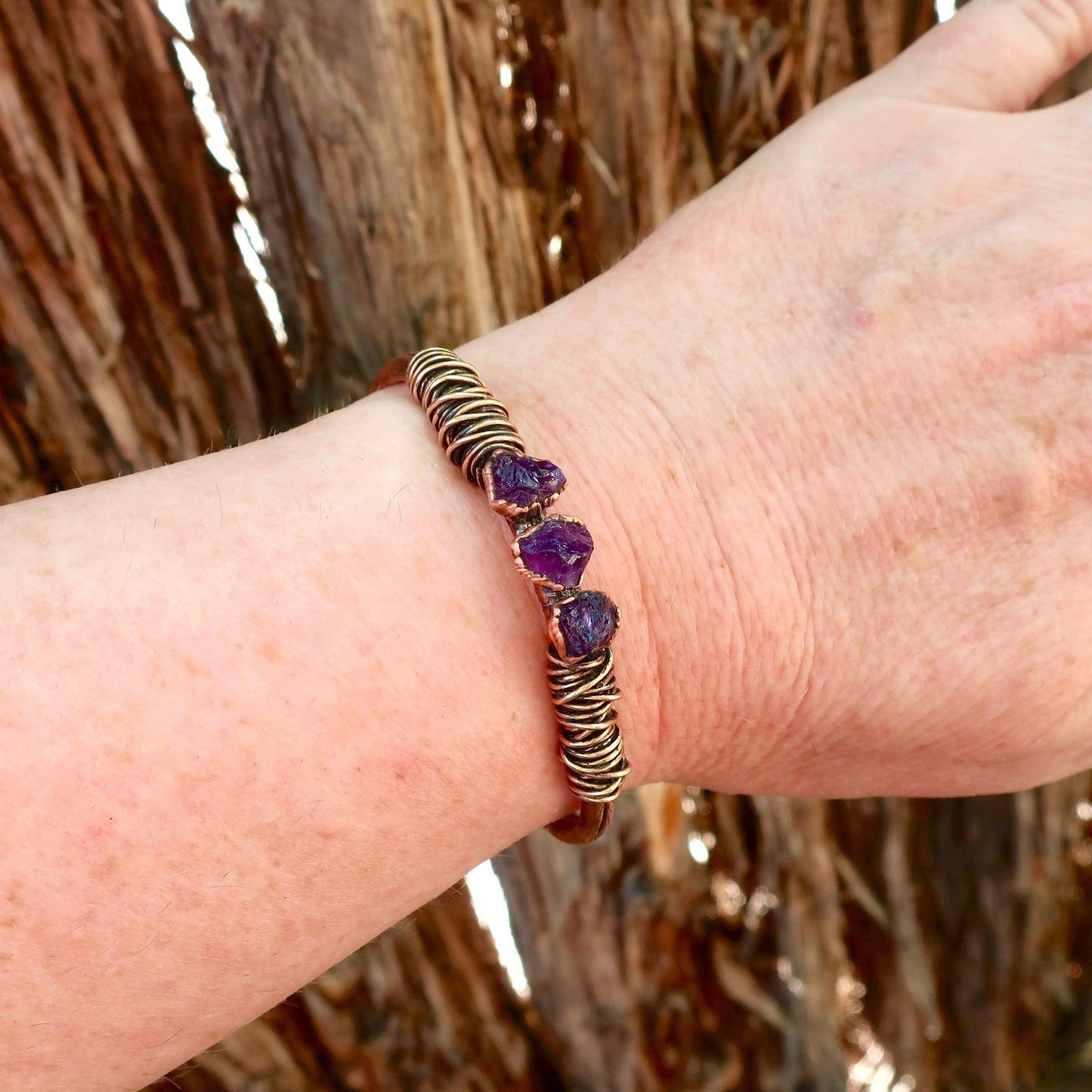 Raw Amethyst Copper Bracelet for Spiritual Healing-4