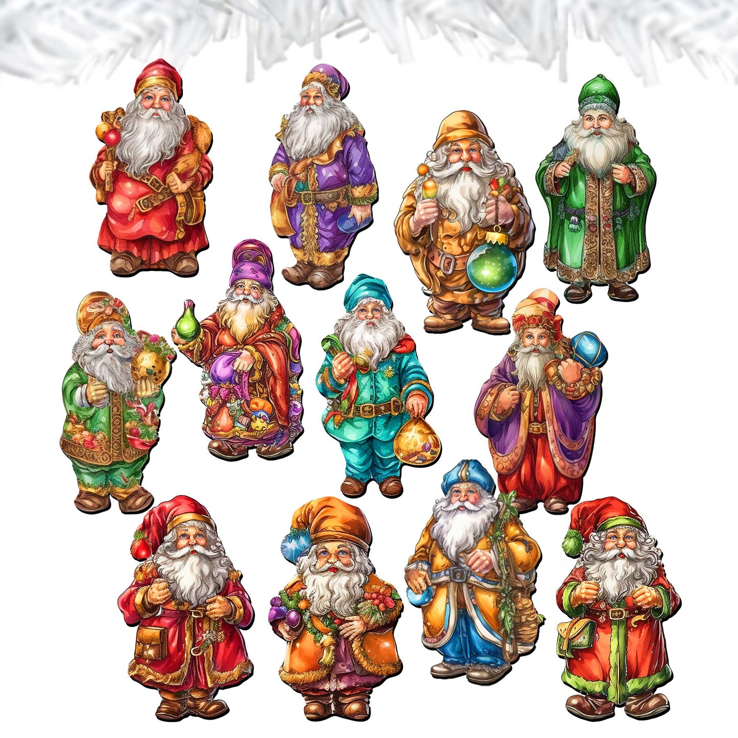 Colorful Santa Decorative Wooden Clip-on Ornaments Set of 12 by G. Debrekht - Christmas Decor - 8090050C-S12-1