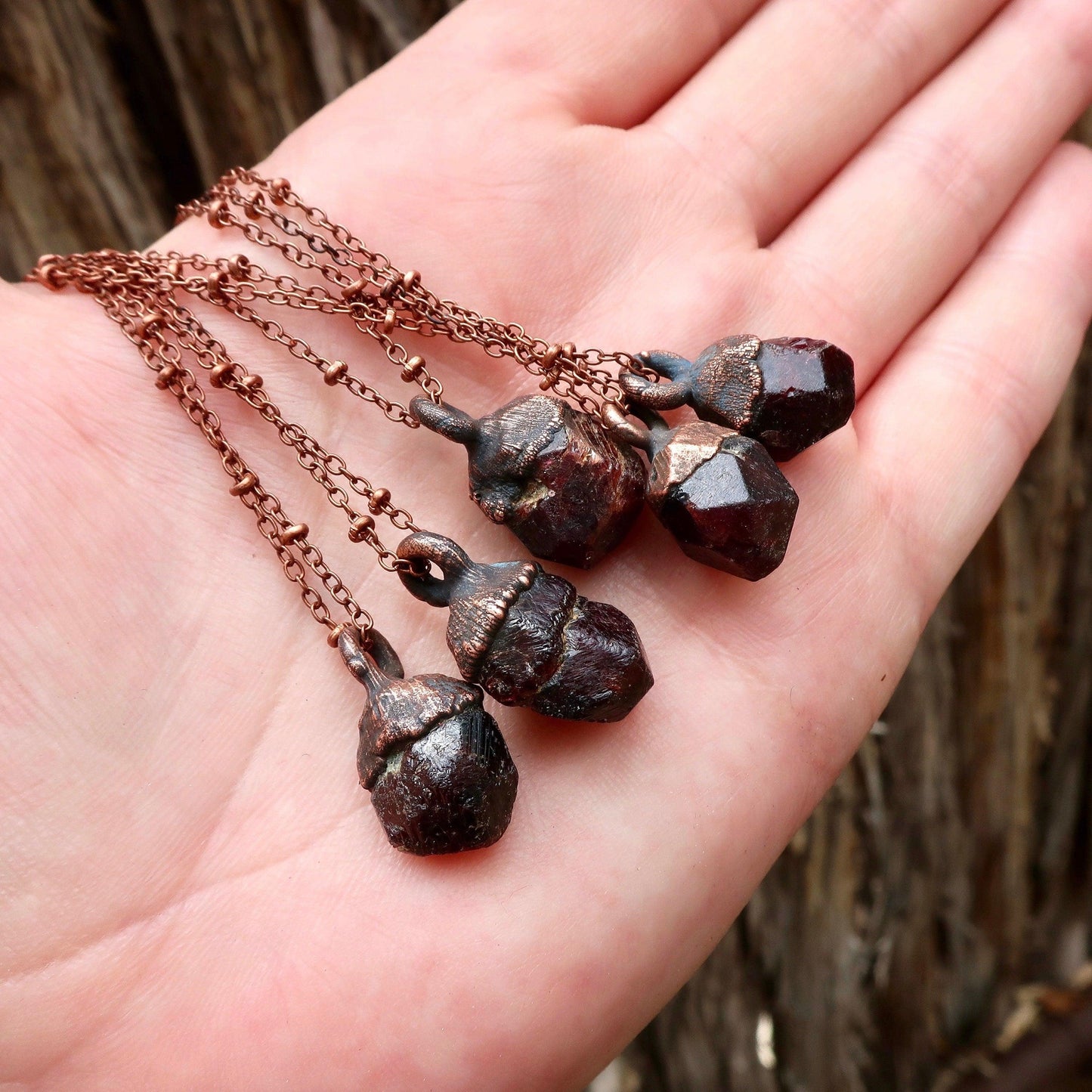 Raw Dodecahedral Garnet Copper Necklace for January Birthstone-2