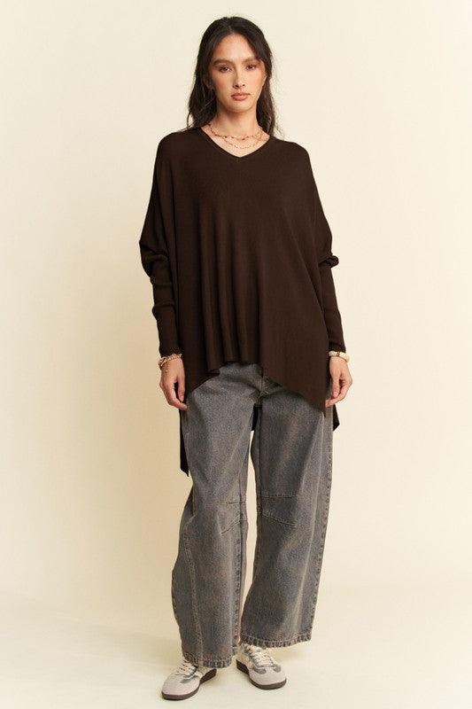 Davi & Dani High-Low Side Slit Batwing Sleeve Top-4
