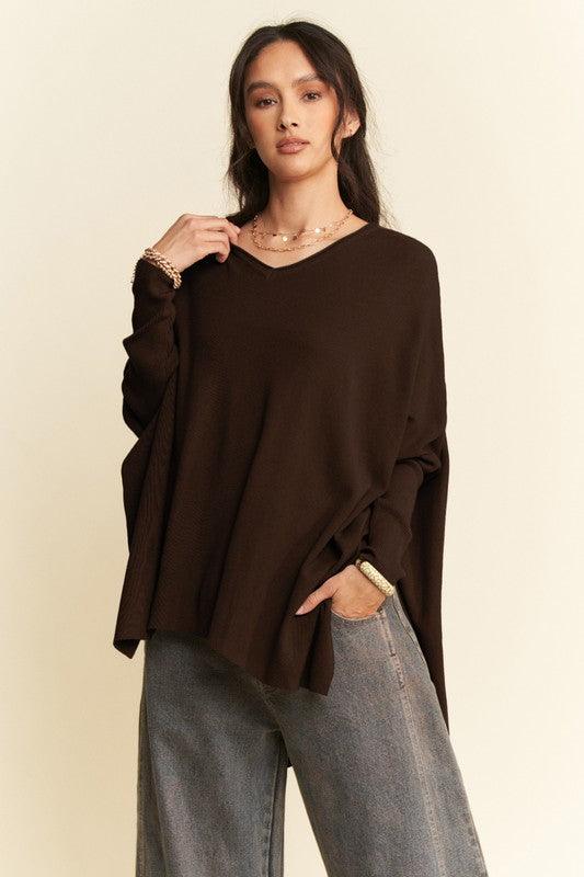 Davi & Dani High-Low Side Slit Batwing Sleeve Top-0