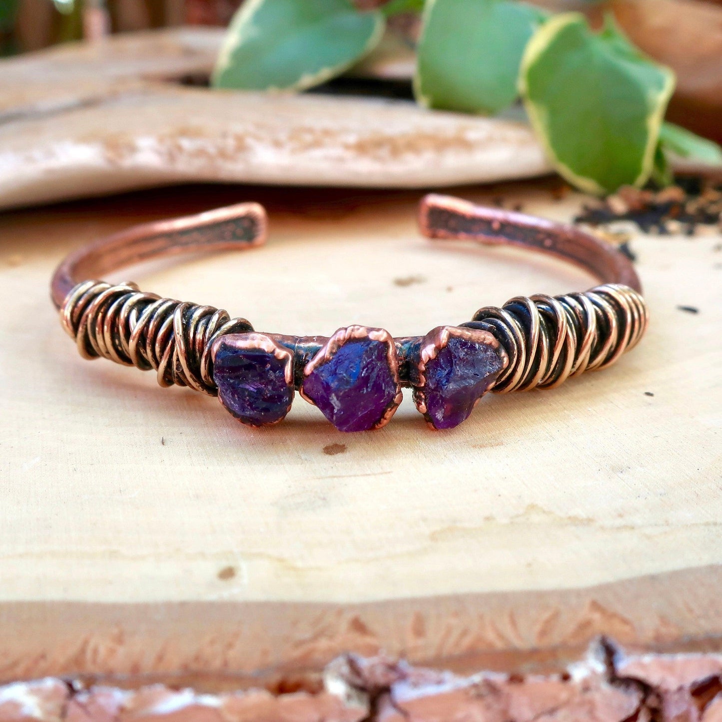Raw Amethyst Copper Bracelet for Spiritual Healing-0