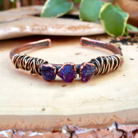 Raw Amethyst Copper Bracelet for Spiritual Healing-0