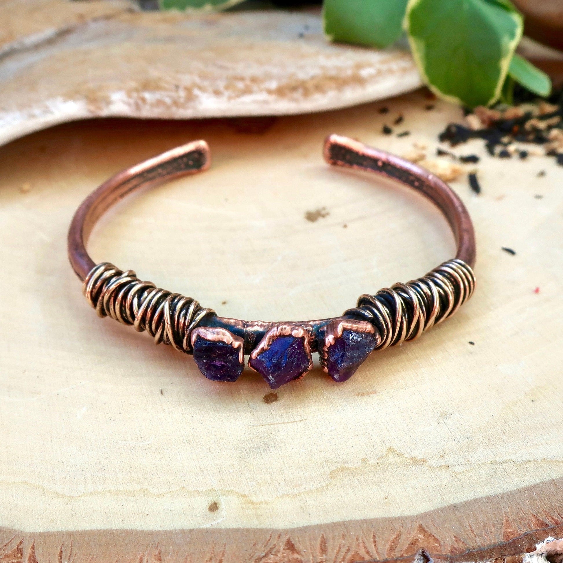 Raw Amethyst Copper Bracelet for Spiritual Healing-1