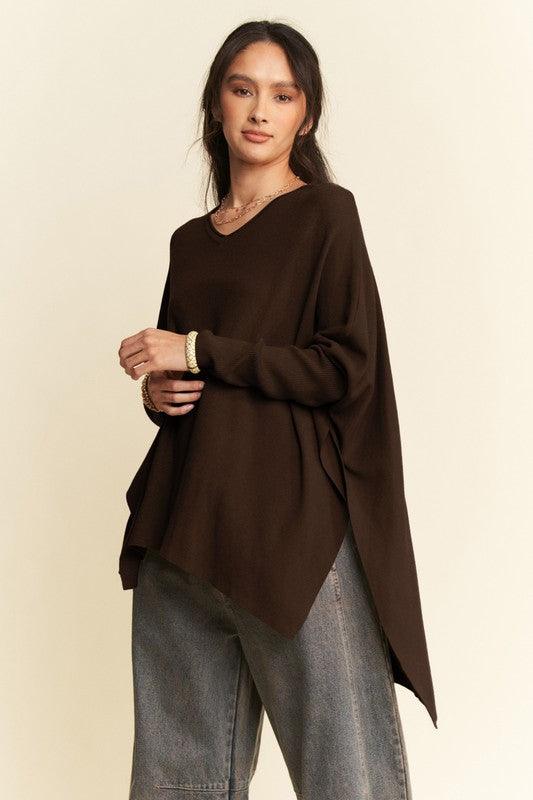 Davi & Dani High-Low Side Slit Batwing Sleeve Top-1