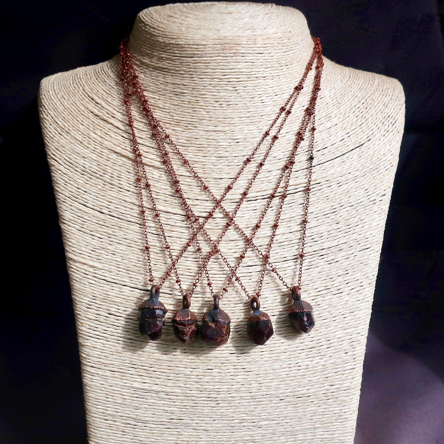 Raw Dodecahedral Garnet Copper Necklace for January Birthstone-1