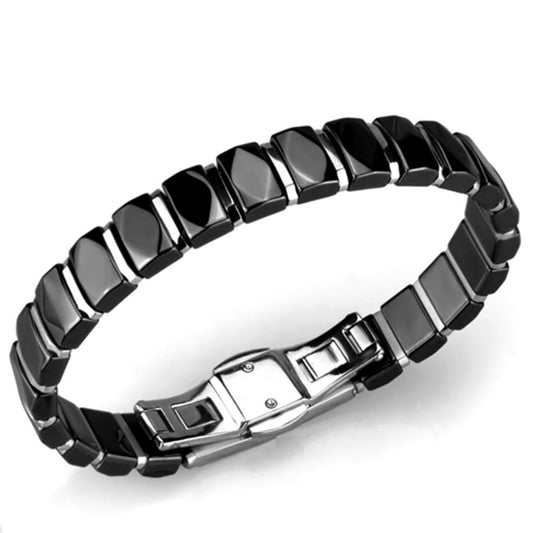 3W990 - High polished (no plating) Stainless Steel Bracelet with Ceramic  in Jet-0