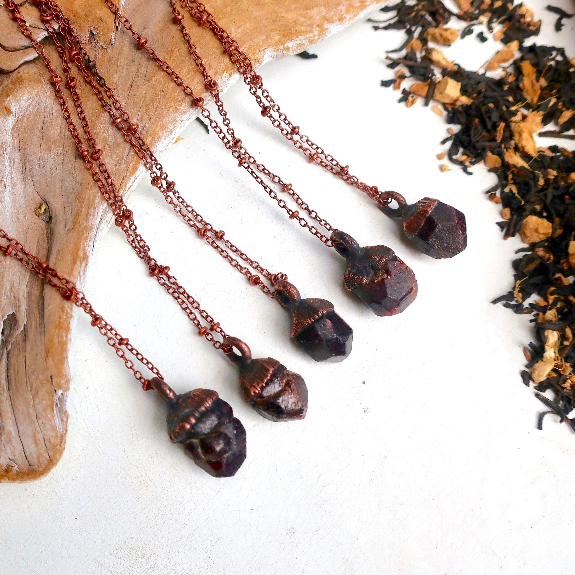 Raw Dodecahedral Garnet Copper Necklace for January Birthstone-0