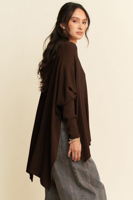 Davi & Dani High-Low Side Slit Batwing Sleeve Top-2