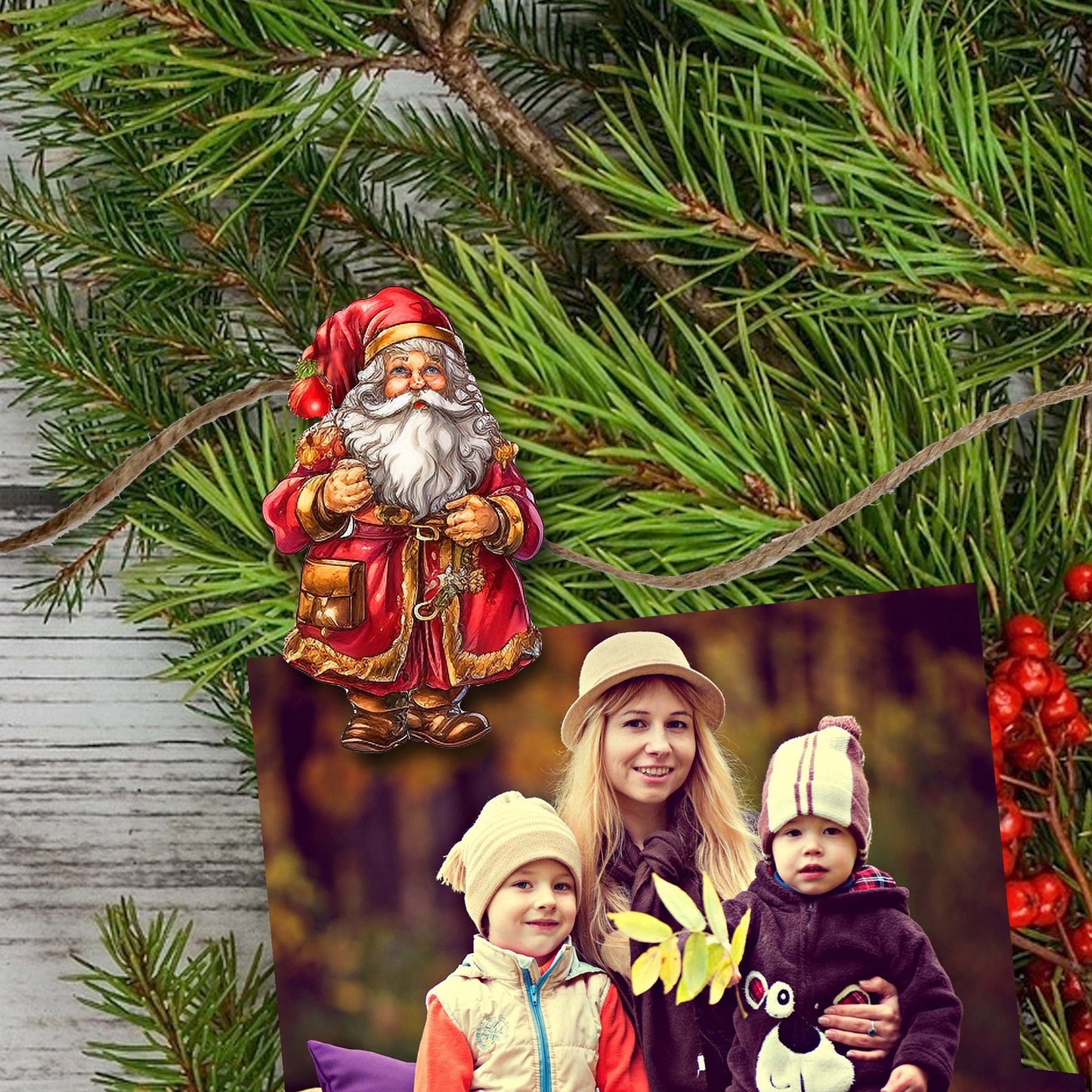 Colorful Santa Decorative Wooden Clip-on Ornaments Set of 12 by G. Debrekht - Christmas Decor - 8090050C-S12-4
