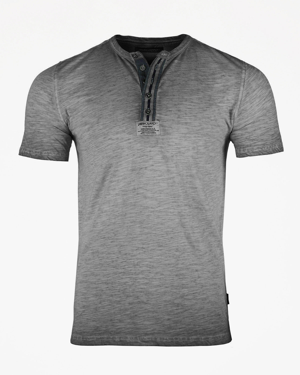 ZIMEGO Mens Short Sleeve Crew Neck Oil Wash Vintage Button Henley T-Shirt-0