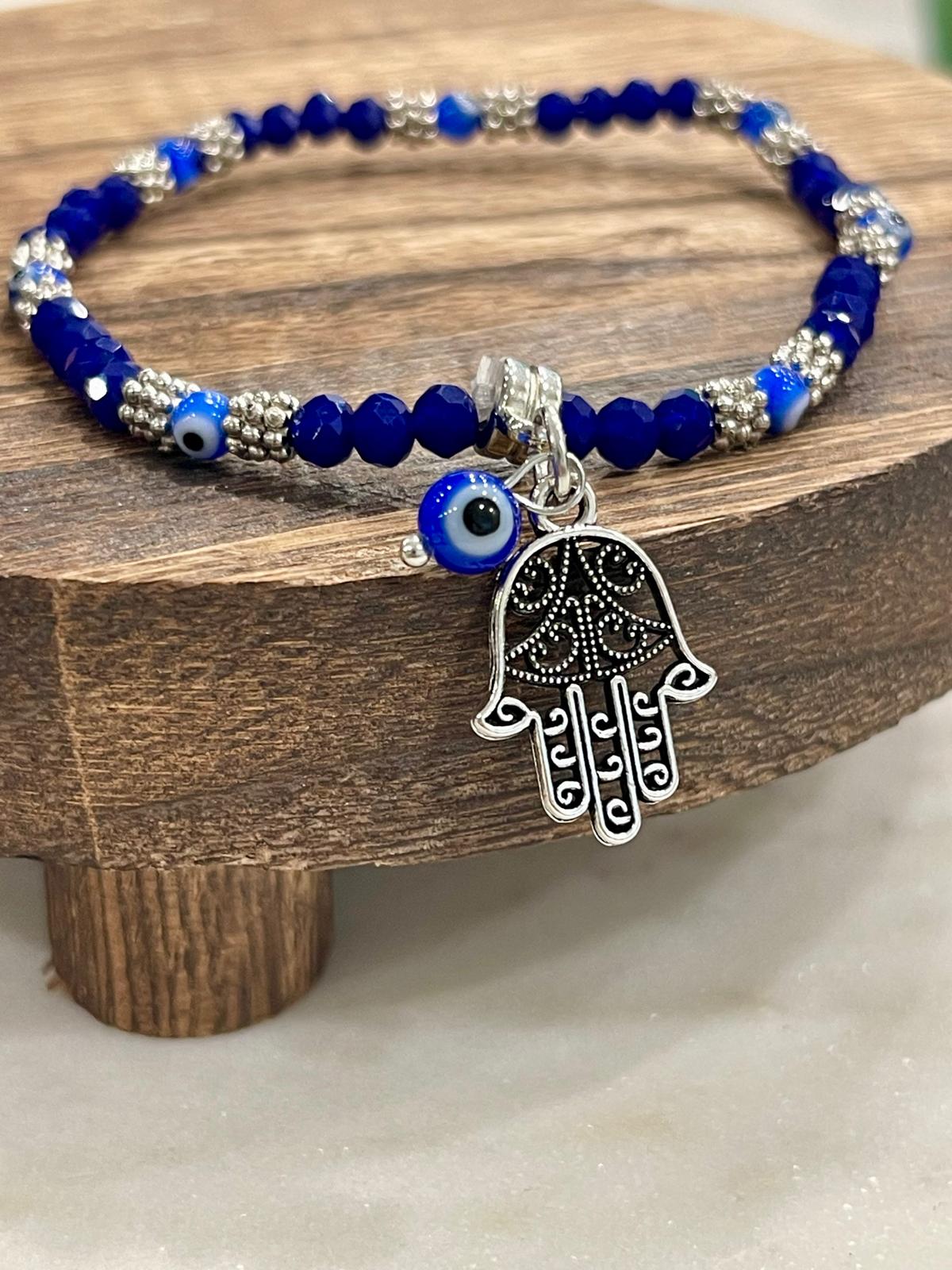 Royal Blue Hamsa Evil Eye Beaded Bracelet-1