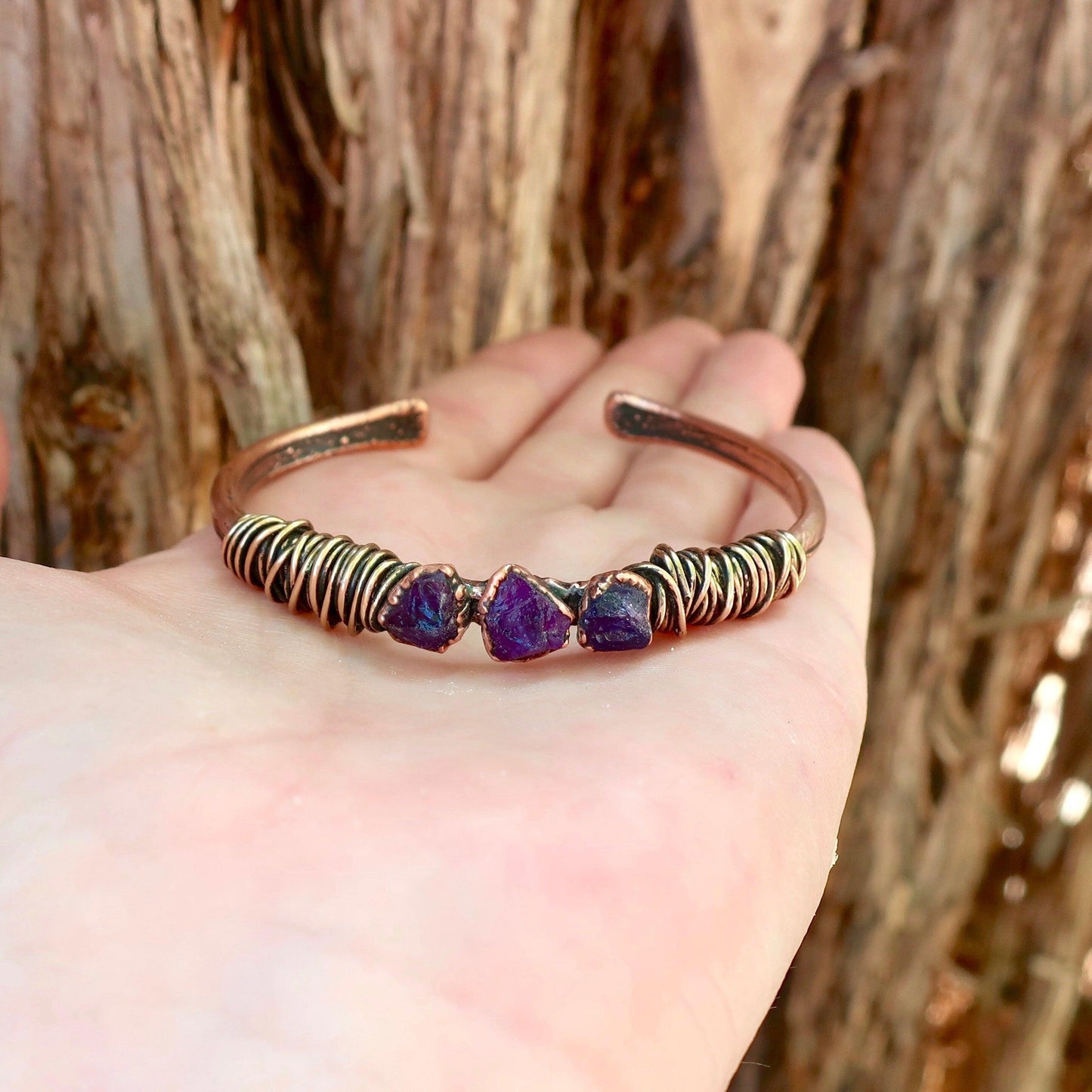 Raw Amethyst Copper Bracelet for Spiritual Healing-3
