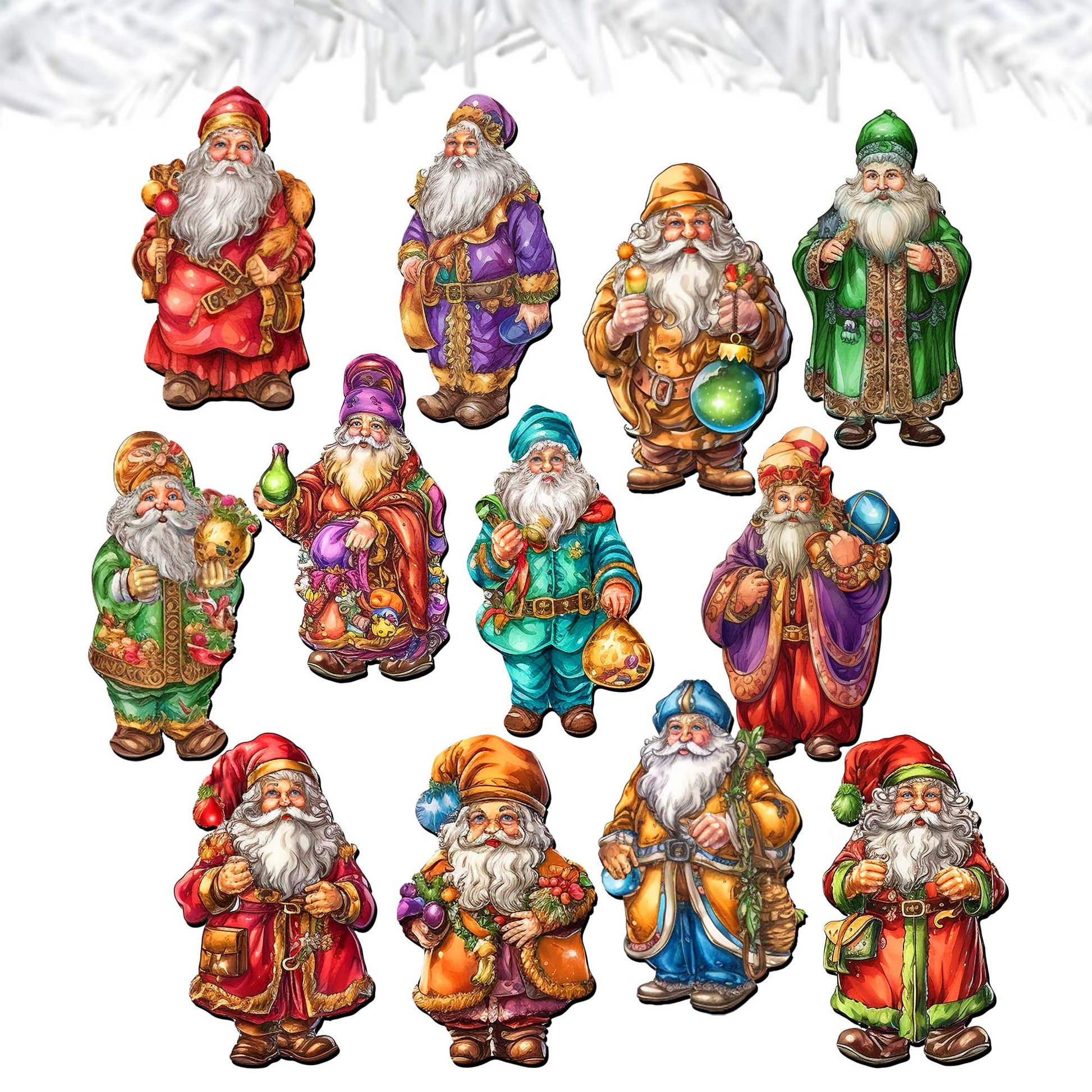 Colorful Santa Decorative Wooden Clip-on Ornaments Set of 12 by G. Debrekht - Christmas Decor - 8090050C-S12-1