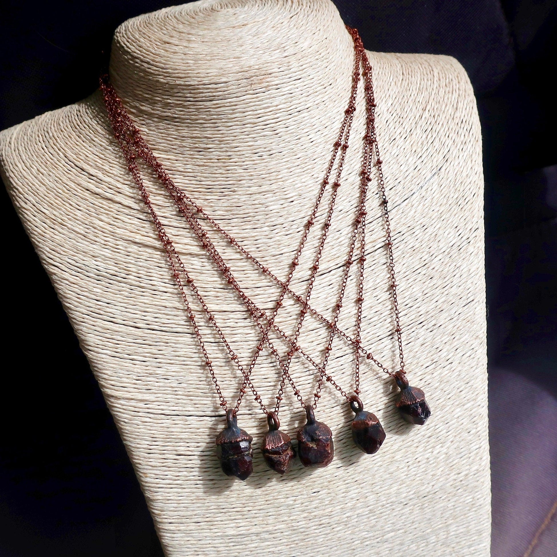 Raw Dodecahedral Garnet Copper Necklace for January Birthstone-3