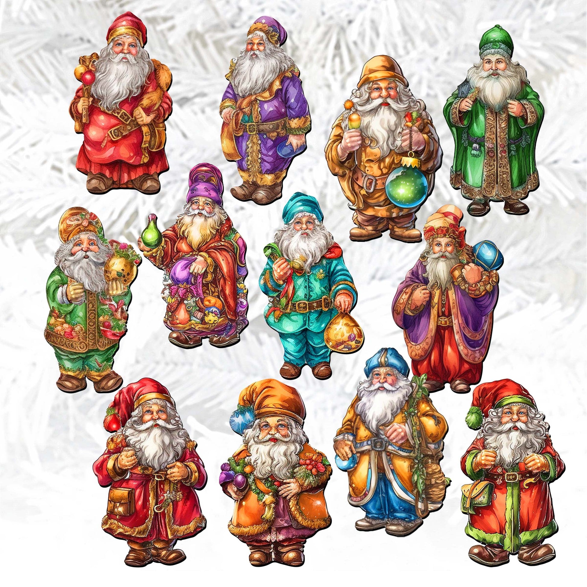 Colorful Santa Decorative Wooden Clip-on Ornaments Set of 12 by G. Debrekht - Christmas Decor - 8090050C-S12-3