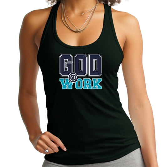 Womens Fitness Tank Top Graphic T-shirt - God @ Work Navy Blue-0