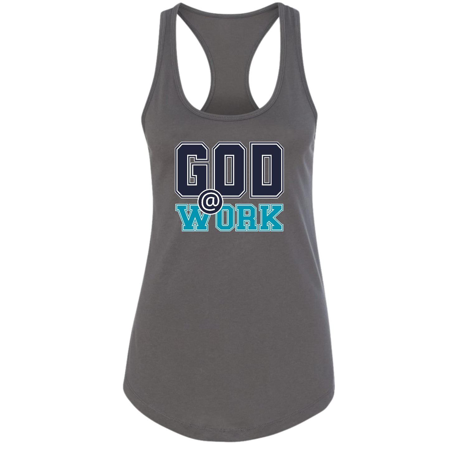 Womens Fitness Tank Top Graphic T-shirt - God @ Work Navy Blue-5