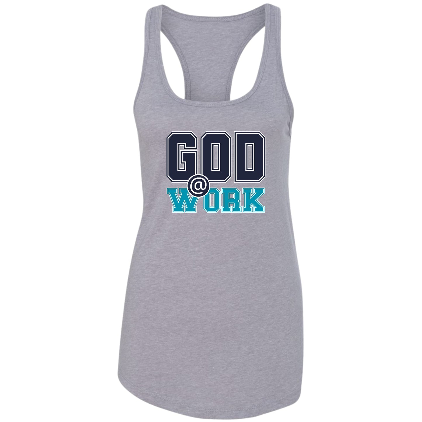 Womens Fitness Tank Top Graphic T-shirt - God @ Work Navy Blue-6